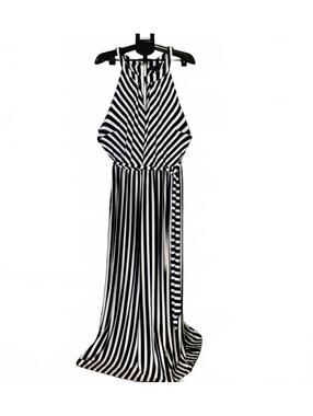 LAYNE BRYANT 22/24 SLEEVELESS MAXI DRESS BLACK & WHITE STRIPES BELTED COTTONNWT